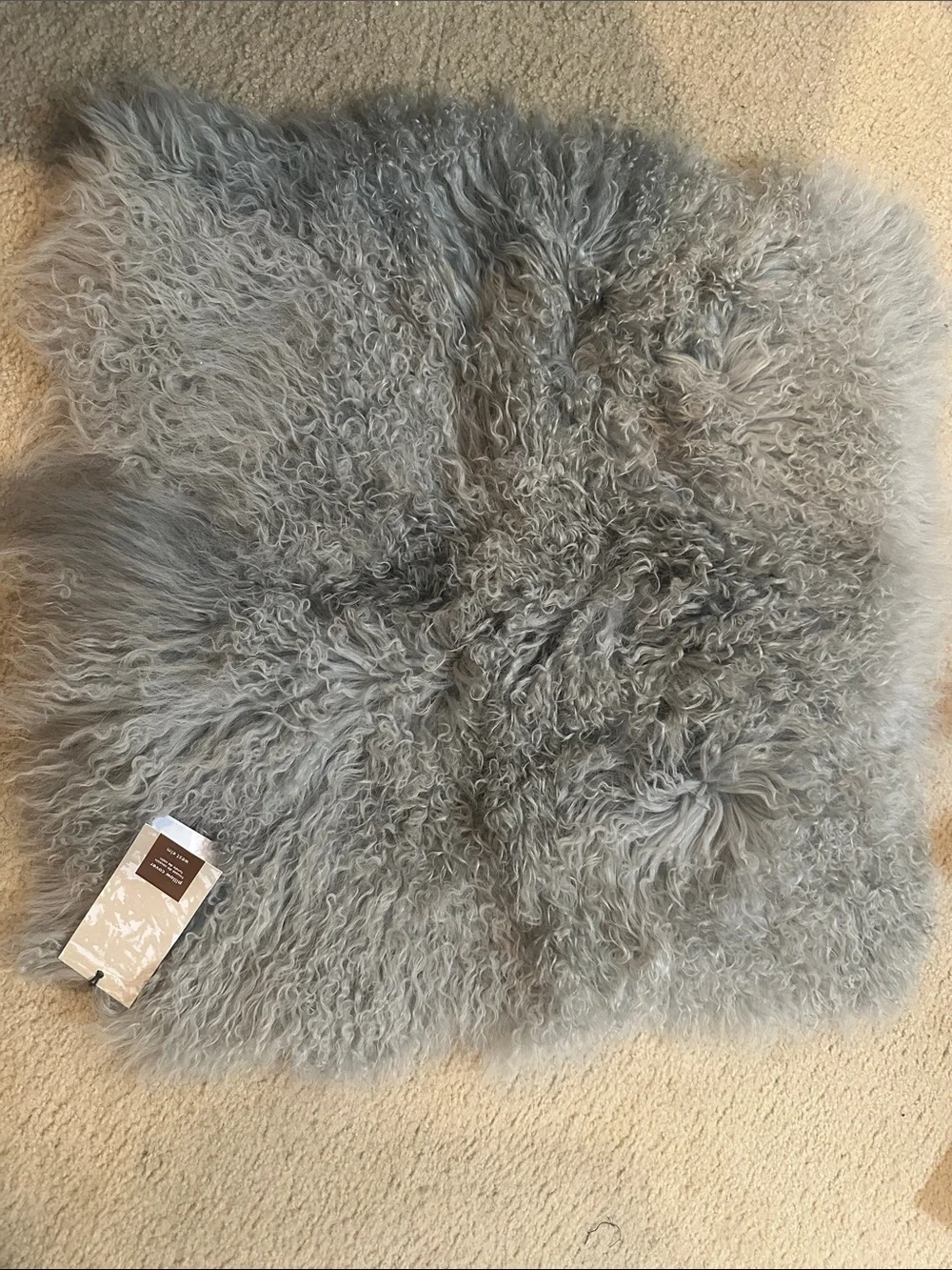 West Elm Plush Gray Mongolian Lamb Fur Euro Pillow Cover